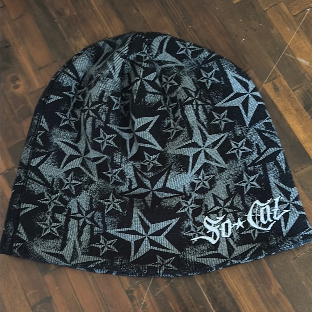 Black and Gray Star Pattern Beanie
